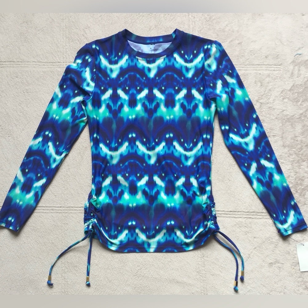 MAR Women’s Rash Guard, SMALL, Blue, Long Sleeves, Ties at Bottom. NEW